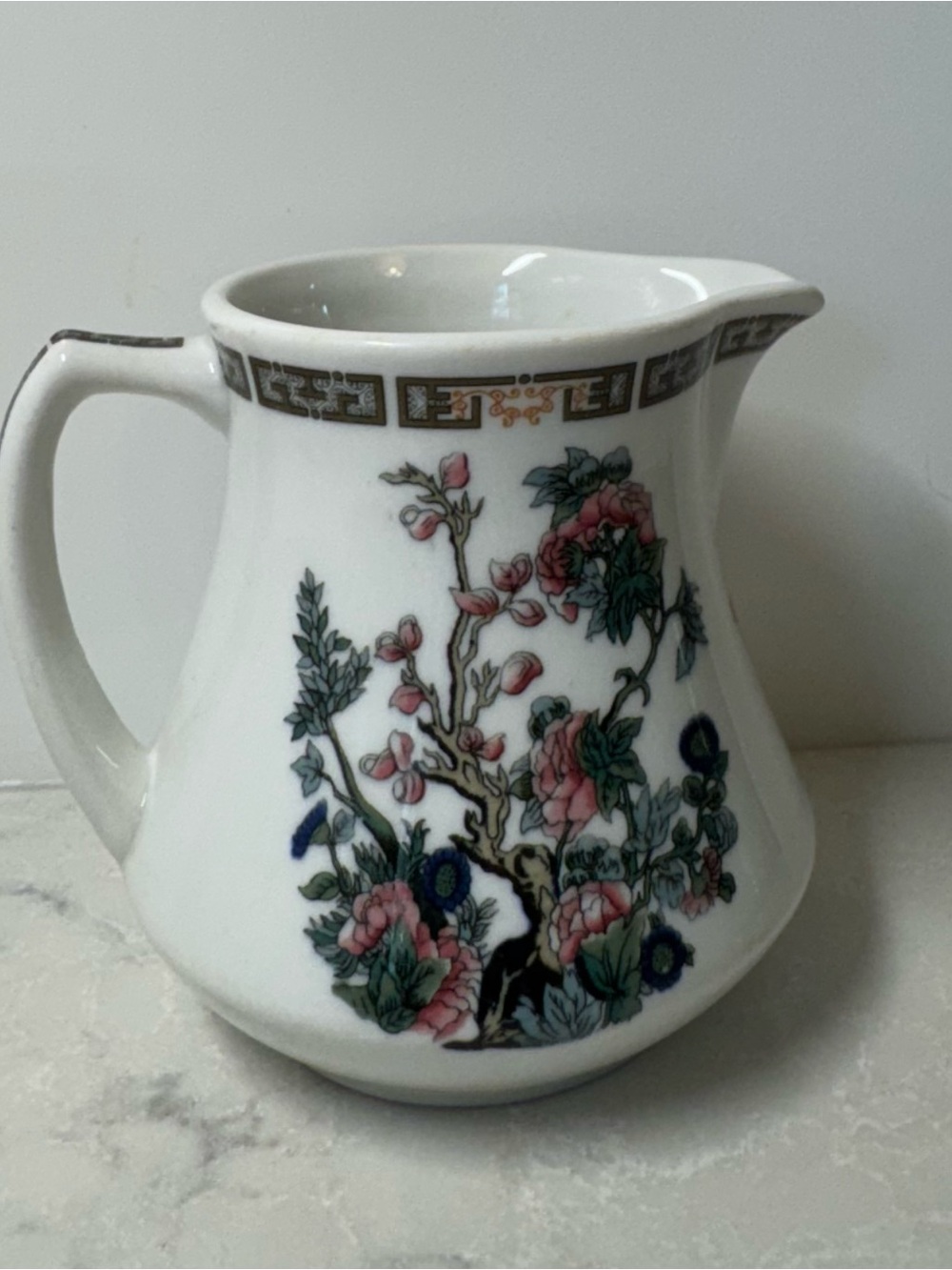 Vintage “India Tree” Syracuse China Ceramic Creamer-White with Pink & Green